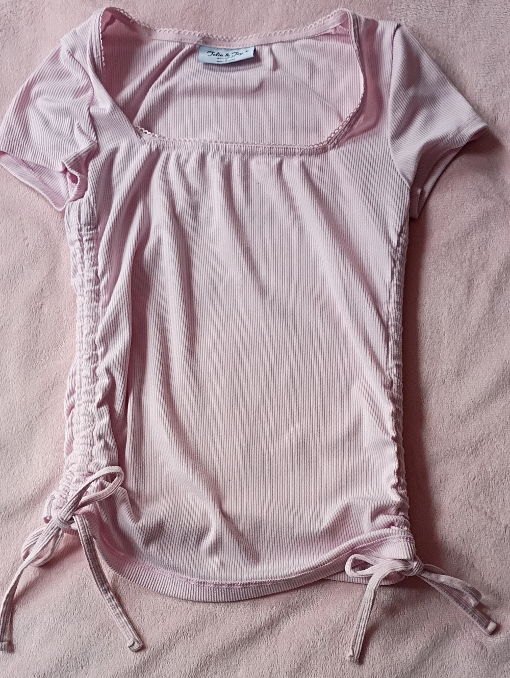 Pink Ribbed Square-Neck Ruched Side Tie Top